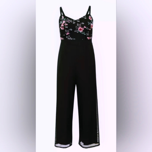 TORRID Floral Black Mesh Jumpsuit Sz 1 - Picture 1 of 5